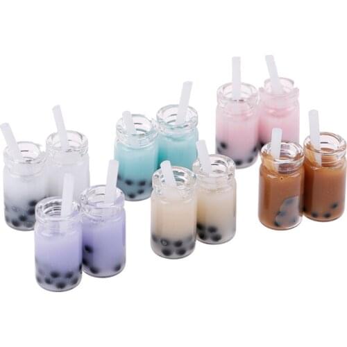 2pcs 1/12 Dollhouse Miniature Accessories Mini Milk Tea Lemon Water Cup Simulation Lemon Cup Drink Pearl milk tea Model Toy