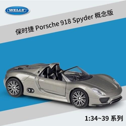 Welly 1:36 Porsche 918 Spyder Concept alloy car model pull-back vehicle Collect gifts Non-remote control type transport toy
