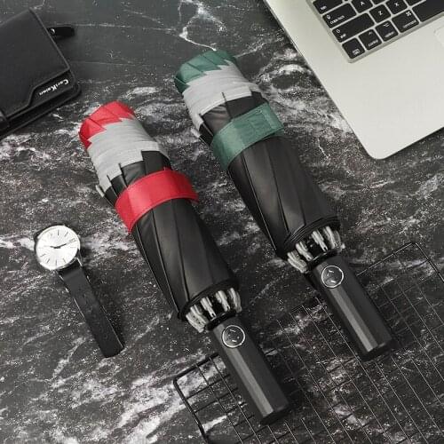 Mens Business Anti-Rebound Folding Reverse Umbrella Safety Reflective Automatic Vinyl Umbrella Advertising Umbrella