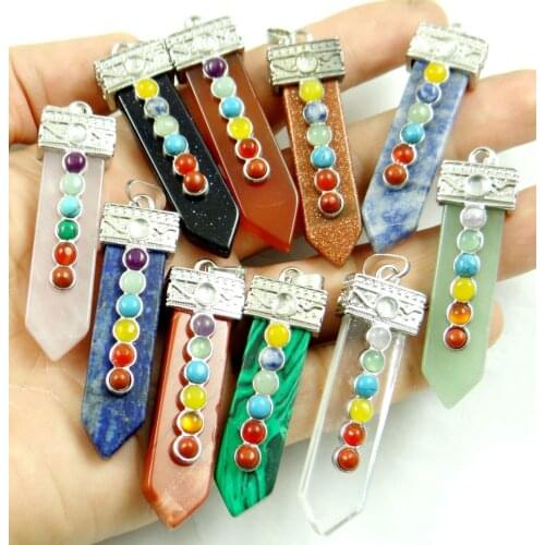 Natural stone lapis Quartz Crystal Opal mix stone Point Chakra Healing Reiki Pendant for diy Jewelry making necklace 6PC