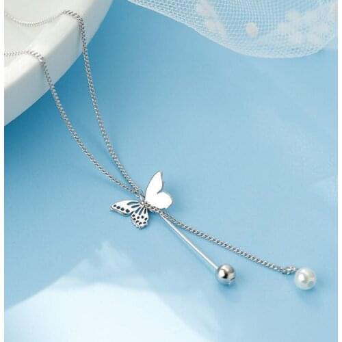 New Necklace 2021 Butterfly Tassel Necklaces for Women Pearl Clavicle Chains Pendant Necklace Jewelry Accessories Collares Kpop