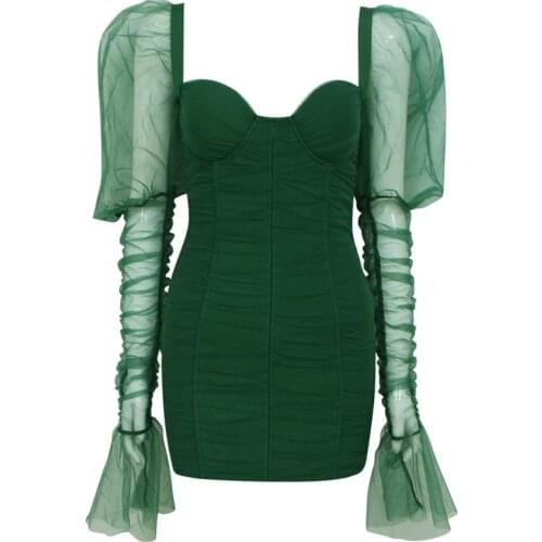 2020 New Arrival Party Dress Mesh Bodycon Dress Long Sleeve Women Dress Elegant Female Sexy Club Slim Ladies Clothes