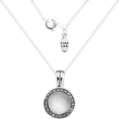 Necklaces & Pendants Choker Small Forever Floating Locket Pendant with Clear CZ DIY Sterling-Silver-Jewelry Silver 925 Pingente