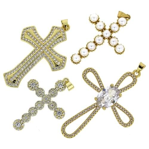 3pcs Charms Electroplated 4K Gold Copper Micro Zircon Cross DIY Crafts Making Findings Handmade Pendant Wedding Dainty Gift2021