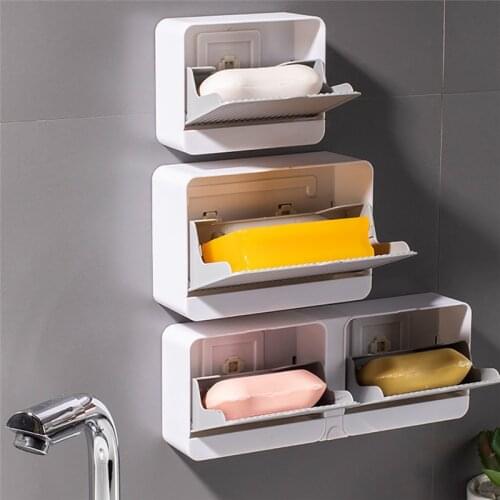 Clamshell Drain Soap Box Bathroom Toilet Kitchen Punch-Free Hanging Sponge Holder Soap Storage Dish Toiletries Organizer Case