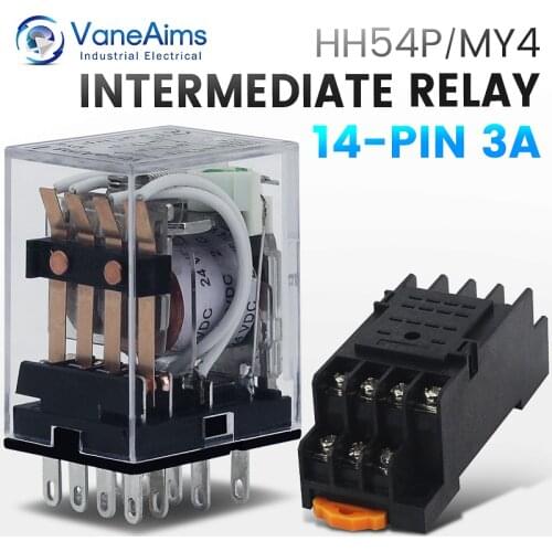 MY4P HH54P MY4NJ Relay Coil General DPDT Micro Mini Electromagnetic Relay Switch with Socket Base LED AC 110V 220V DC 12V 24V