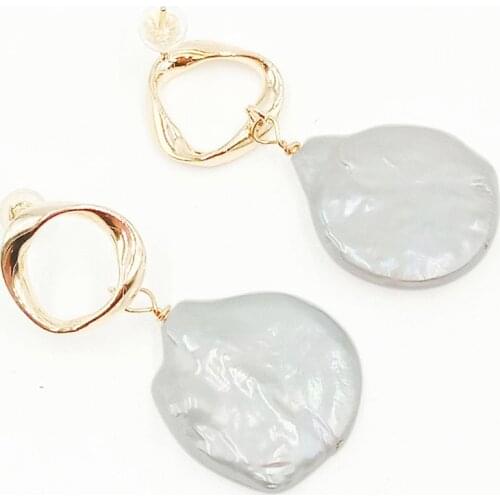 HIGH QUALITY PEARL EARRING ,100% nature freshwater pearl ,AA Pearl,19-22 mm big coin shape baroque pearl,925 silver hook