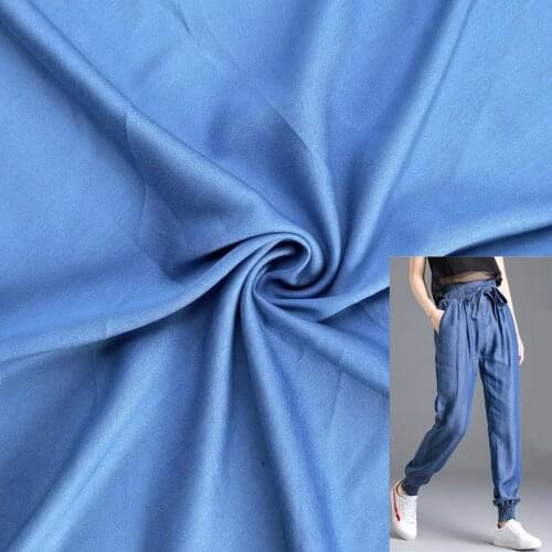 Light Weight Indigo Blue Jeans Fabric After Washed Soft Smooth Imitation Tencel Denim Tissu For Summer Pants Dress Tela 50X150cm
