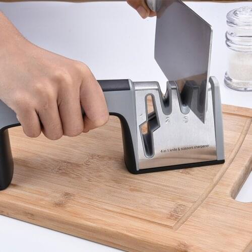 Knife Sharpener 4 in 1 Diamond Coated&Fine Rod Knife Shears and Scissors Sharpening System Stainless Steel Blades