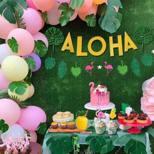 CYUAN Hawaiian Flamingo Party ALOHA Bunting Banner Balloons Palm Leaves Bunting Summer Tropical Luau Wedding Party Decoration