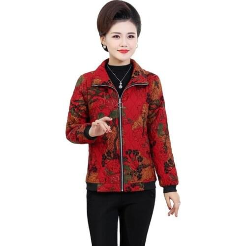 Women autumn and winter Short Thin quilted jacket cotton-padded Coat Print Floral Cotton Chinese Style Vintage Women Outwear