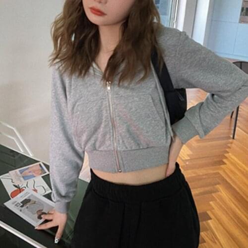 2021 Thick Casual Cropped Sweatshirt Jacket Women Autumn Winter Zipper Hoodies Coats Ladies Solid Korean Overcoat Female