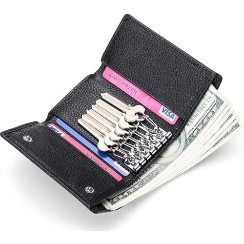 Genuine Leather Women Key chain wallet Cowhide Men key pouch good Saves keys for housekeeper Multi function Card Coin Wallet