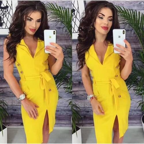 2019 Zanzea Ukraine Vestido De Festa Summer Dress Solid Color Suit V-neck Tight Sexy Long Section Slim Double-breasted Woman