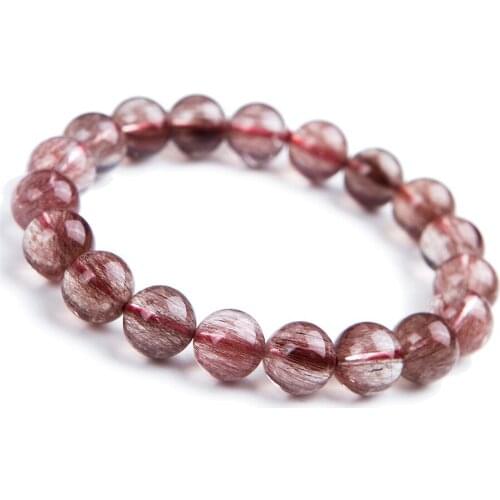 10.5mm Genuine Brazil Natural Red Rutilated Quartz Crystal Bracelets For Women Femme Charm Stretch Round Bead Bracelet