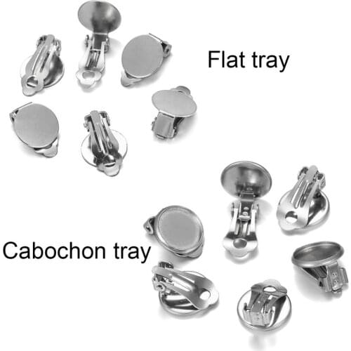 10pcs/lot Blank Stainless Steel Setting Base Glass Cabochons Earrings Clips Supplies For DIY Jewelry Findings Making Accessories