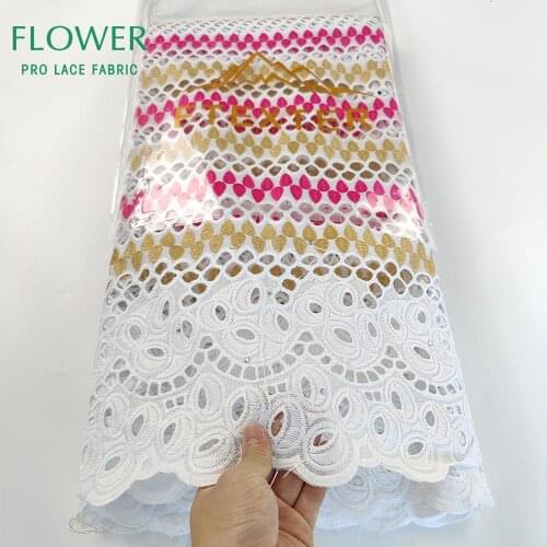 2020 Embroidery Dry Lace With Rhinestones Organic 100% Cotton Lace Fabric For Gambia Guinea Traditional Clothing Dry Lace Fabric