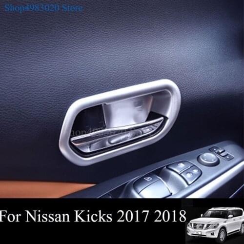 4PCS ABS chrome/ Matte Interior Door Handle Bowl frame Trim For Nissan Kicks 2016 2017 2018 Car Accessories Left Hand Drive