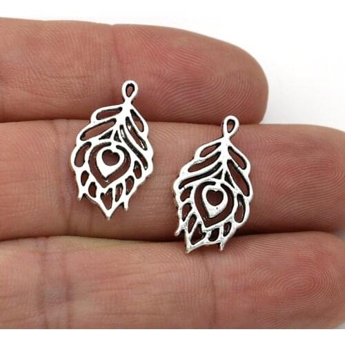 40pcs Tibetan Silver Plated Hollow Leaf Charms Pendants for Jewelry Making DIY Handmade Accessories 13x23mm