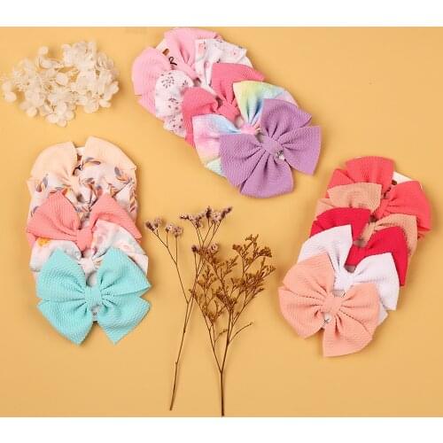 5Pcs/Set Solid Leopard Print Hair Bow Knot Clips Seersucker Baby Girls Hairpins Fashion Handmade Barrettes Kids Accessories