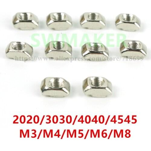 50pcs M3 M4 M5 M6 Carbon steel T type Nuts Fastener Aluminum Connector For EU 2020 3030 4040 4545 Aluminum Profile for Kossel