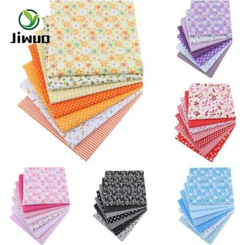 Jiwuo 7PCS 25*25cm Cotton Handmade DIY Hand Sewing Patchwork Fabric Material Plain Printed Small Floral Cotton Cloth Group
