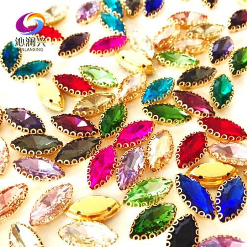 7x15mm 30pcs/bag horse eye shape glass crystal lace claw rhinestones,Golden base sew on stone for Diy/Clothing accessories