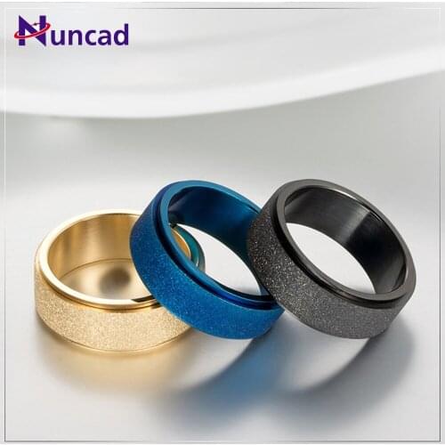 8MM WidthTitanium Steel Frosted Rotatable Ring Gold Black Blue Emery Mens Hipster Ring Titanium Steel Ring Good Quality