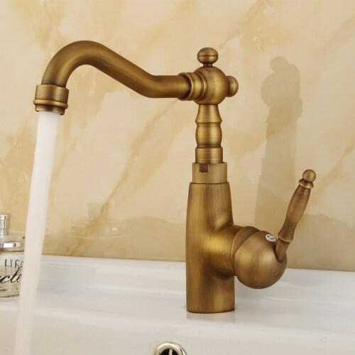Antique Solid Brass Bathroom Mixer Water Faucets Deck Mounted Kitchen Sink Faucet Hot&Cold Water Tap With Faucet Aerator