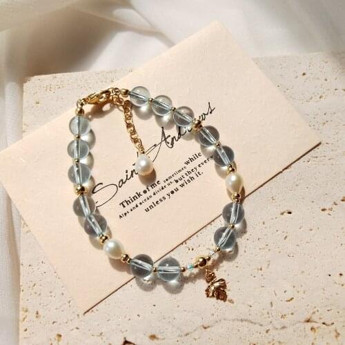 Lii Ji Blue Topaz 6mm Baroque Pearl 14K Gold Filled Charm Bracelet Natural Gemstone Austria Crystal Handmade Jewelry For Gift