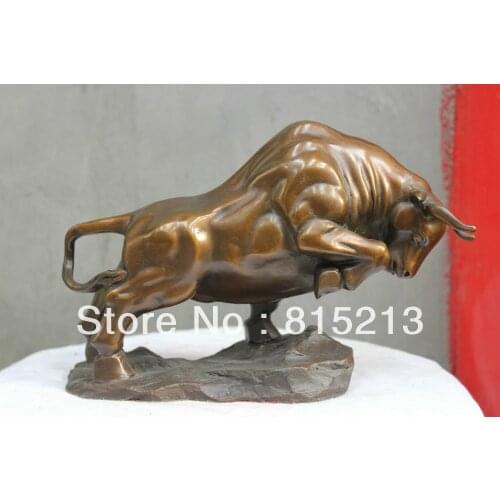 Wang 000275 10'' Chinese Folk Culture HandMade Bronze statue Ox Bull Zodiac Cow Statue