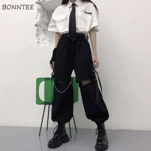 Cargo Pants Streetwear Trendy Oversized Full Length All-match Aesthetic Summer Pure High Waist Black Ins Ulzzang Daily Boyfriend