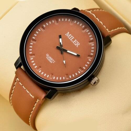 Miler Men Watches Brown Leather Band Analog Quartz Wristwatches Men Military Sports Watches Casual Mens Watches reloj hombre