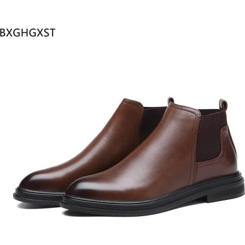 Black Chelsea Boots Men Casual Shoes Designer Winter Boots Man Brown Leather Shoes for Man 2021 Ankle Boots for Men Male Zapatos