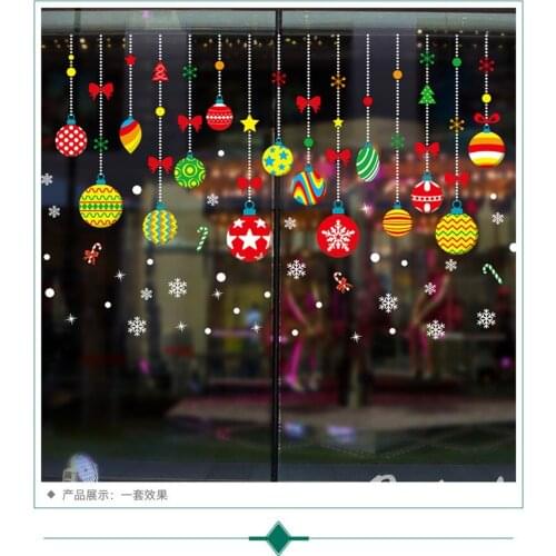 Colourful Balloons With Snowflakes Hat Bows Pendant Wall Stickers For Shop Home Decor Xmas Festival Wall Art Decals Poster