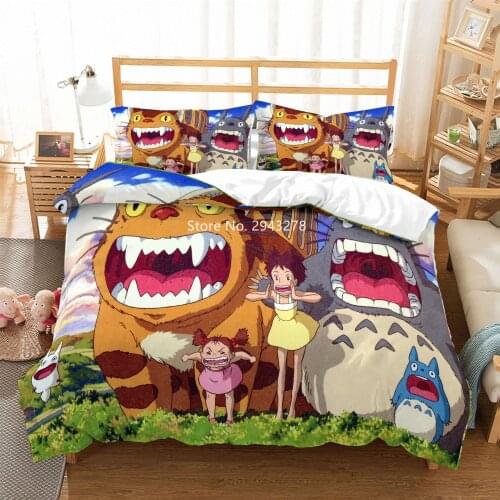 Home Textile Animation Totoro Cartoon Design Comfortable Duvet Bed Cover Pillowcase Bedding Set Children Bedroom Decoration
