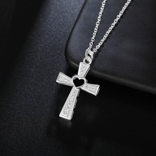 Hot fashion 925 Sterling Silver Necklace For Women luxury Wedding Jewelry Wild crystal cross pendant chain neckalce Holiday gift