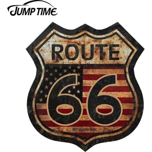 JumpTime 13cm x 11.8cm For Route 66 American Flag Funny Car Sticker Window Bumper Decal Motorcycle Car Styling Vintage Graphics