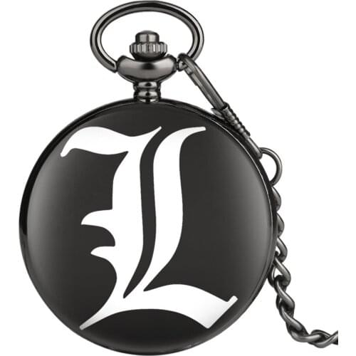 Death Note Theme Extension Pocket Watch Antique Black Pendant Watch Gifts for Anime Fan with 30 cm Pocket Chain