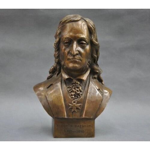 Chinese Old 8'' Italian Great Musician Niccolo Paganini Bust BRASS Burners decoration brass factory outletsroom Art