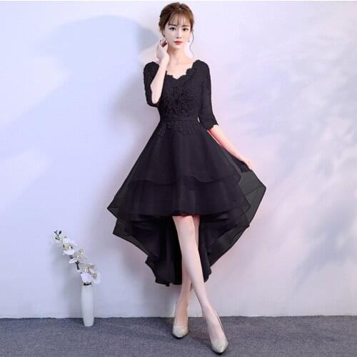 Short Front Long Back Evening Dress 2020 New Fashion V-neck Half Sleeve Appliques Formal Dress Haute Couture Vestido De Festa