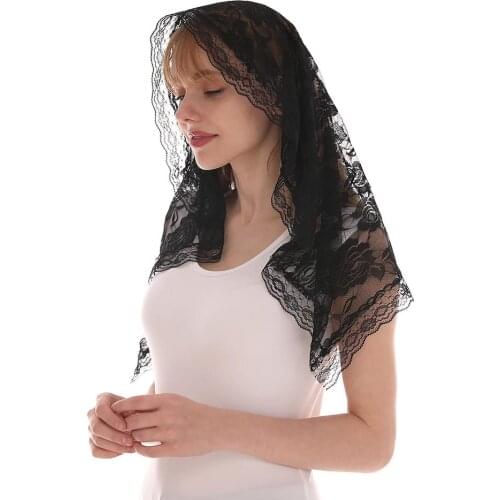 Lace Scarf for Church Shawl Embroidered Scarf Semicircle White Baptism Shawl Flower Mantilla Veil for Church Lace Head Scarf 1pc