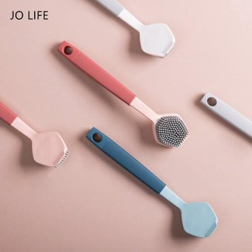 JO LIFE Multifunction Kitchen Pan Cleaning Brush Silicone Long Handle Dish Pot Washing Macaron Color Brush