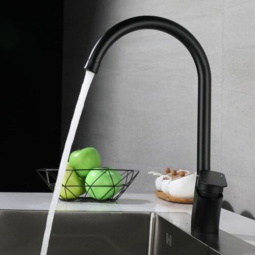 Kitchen Faucet 360 Degree Swivel Solid Black Kitchen Mixer Cold and Hot Kitchen Tap Single Hole Water Tap Sink Wash Basin Faucet