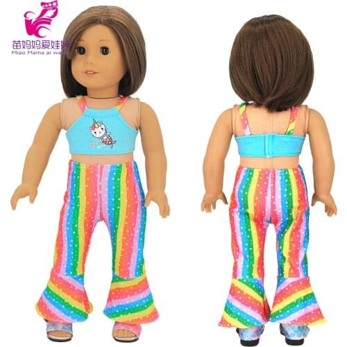 18" girl doll strapless Camisole Rainbow flared pants 43 cm baby doll clothes set toys costumes for girl present
