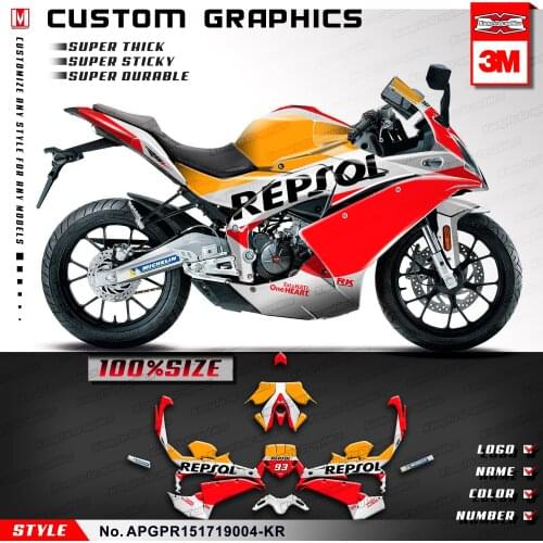 KUNGFU GRAPHICS Sport bike Decals Waterproof Stickers Self Adhesive Kit for Aprilia GPR 150 GRP150 2017 2018 2019, Customizable