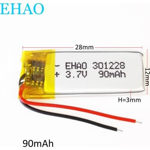 EHAO 301228 3.7v 90mAh Lithium Polymer LiPo Rechargeable Battery For Mp3 GPS bluetooth Headphone Headset smart watch