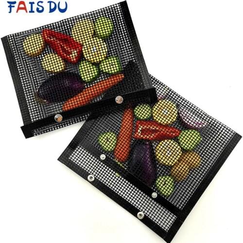 Reusable BBQ Grilling Mesh Grill Bags Reusable PTFE Mesh Indoor Outdoor Charcoal Barbecue Grill Bag AccessoriesDishwasher-Safe