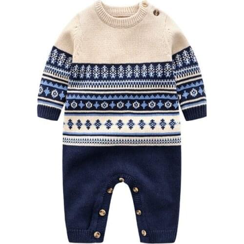 Winter Baby Boys Girls Romper Cotton Long-sleeve Baby Infant Outerwear Jumpsuit Vintage Jacquard Kids Knitwear Clothes 0-24M