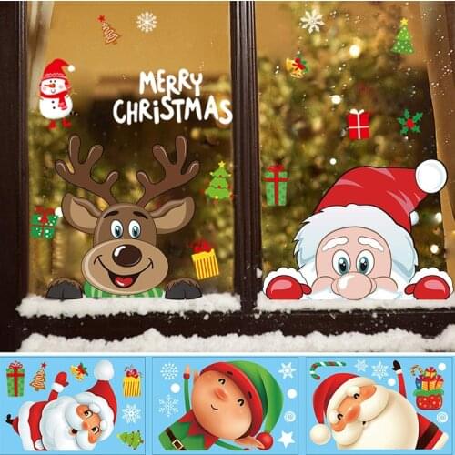 Christmas Window Sticker Glass Decal Removable PVC Snowflake Santa Elk Static Sticker for Kids Rooms New Year Party Decorations